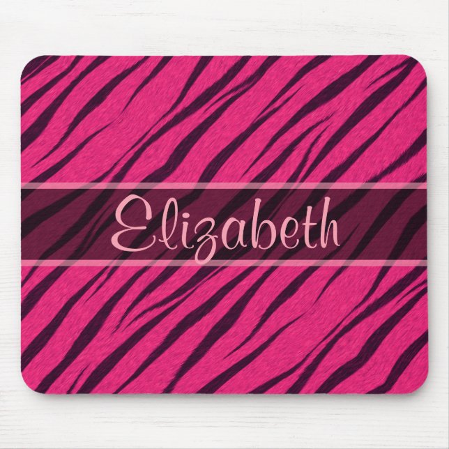 Rosa Tiger Stripes Haut-Muster personifizieren Mousepad (Vorne)