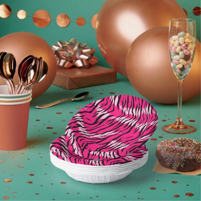 Rosa Tiger-Tierhaut-Musterdesign  Pappteller (Multi)