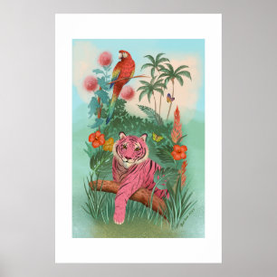 Rosa Tiger und Papagei Tropischer Extra Großdruck Poster
