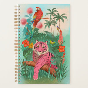 Rosa Tiger und tropischer Parrot-Dschungel Planer