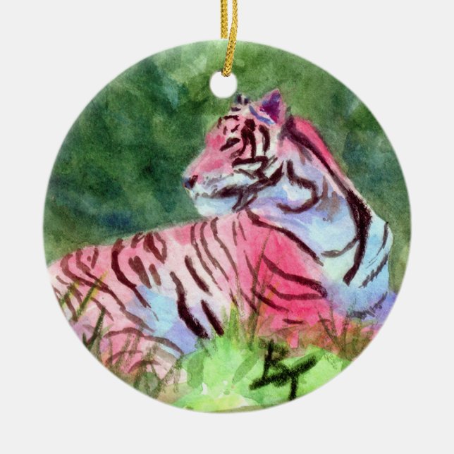 Rosa Tiger-Verzierung Keramik Ornament (Vorne)
