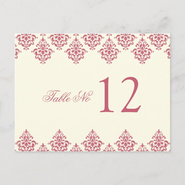 Rosa Tischnummer Ivory Arabesque Damask Card (Vorderseite)