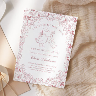 Rosa Toile Alberne Gans-Baby-Party Handgezeichnet Einladung