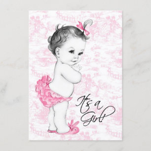 Rosa Toile Babyparty Einladung