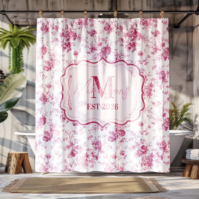 Rosa Toile-Blumenmonogramm Duschvorhang (Von Creator hochgeladen)
