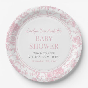 Rosa Toile Chinoiserie Blumen Baby Shower Pappteller
