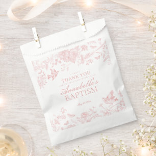 Rosa Toile De Jouy Blumen-Dessert zur Taufe Geschenktütchen