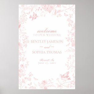 Rosa Toile de Jouy Blumenehe-Willkommensschild Poster