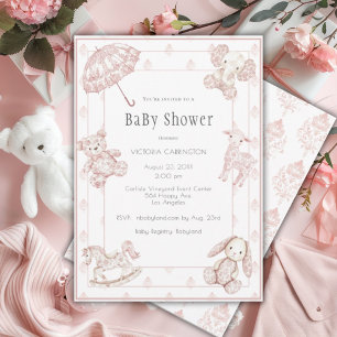 Rosa Toile Elegantes Mädchen-Baby-Shower Einladung