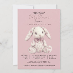 Rosa Toile-Hasen-Kaninchen-Mädchen-Baby-Party Einladung