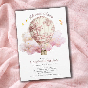 Rosa Toile Heißluftballon Babyparty Einladung
