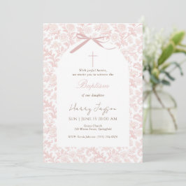 Rosa Toile klassisches christliches Mädchen Taufkl Einladung
