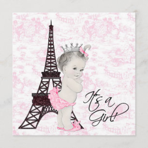 Rosa Toile Paris Baby-Girl-Babyparty Einladung