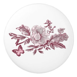 Rosa Toile Peony Detail Keramikknauf