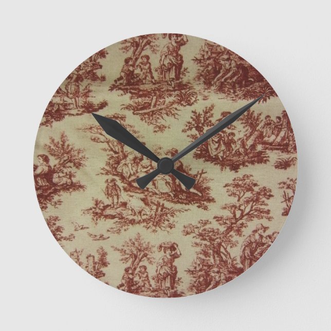 Rosa Toile Runde Wanduhr (Vorderseite)