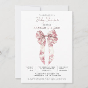 Rosa Toile-Schleifen-Mädchen-Baby-Party Einladung