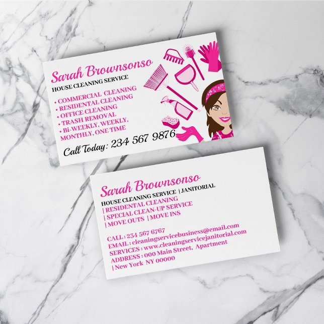 Rosa Töne Reinigung, Reparatur, Instandhaltung Lad Visitenkarte (Pink Tones Cleaning, Repairing, Maintenance Lady Business Card)
