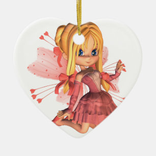 Rosa Toon-Valentinsgruß-Fee - 2 Keramik Ornament