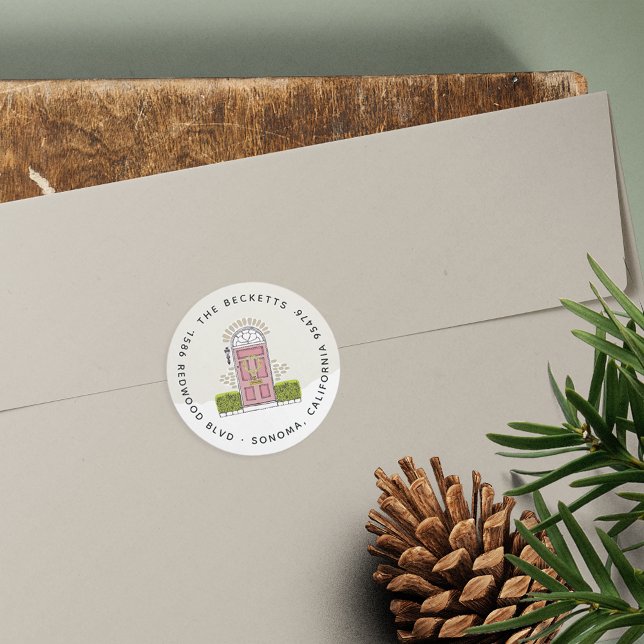 Rosa Tor Holiday Rücksendeadresse Runder Aufkleber (Von Creator hochgeladen)