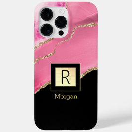 Rosa Tor, Name und Monogramm, Schwarz & Gold Box Case-Mate iPhone 14 Pro Max Hülle