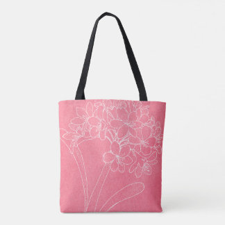 Rosa Tote mit weißem Hortensienumriss Tasche