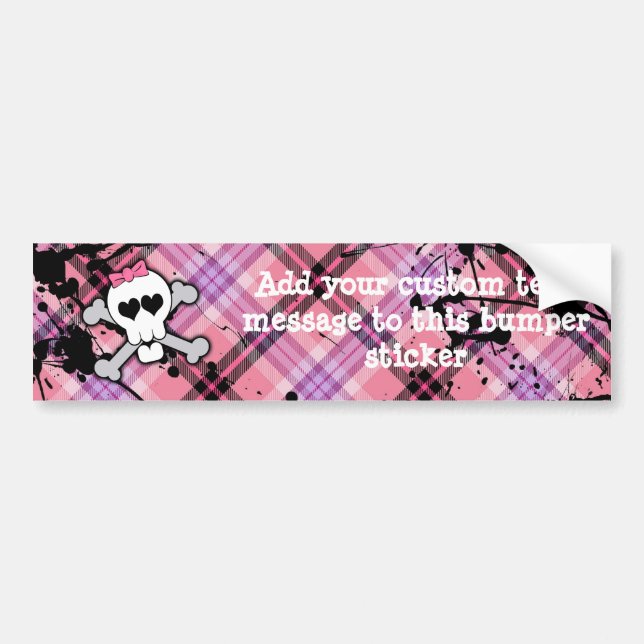 Rosa Totenkopf mit gekreuzter Knochen mit Herzen Autoaufkleber (Vorne)