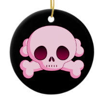 Rosa Totenkopf mit gekreuzter Knochen-Verzierung