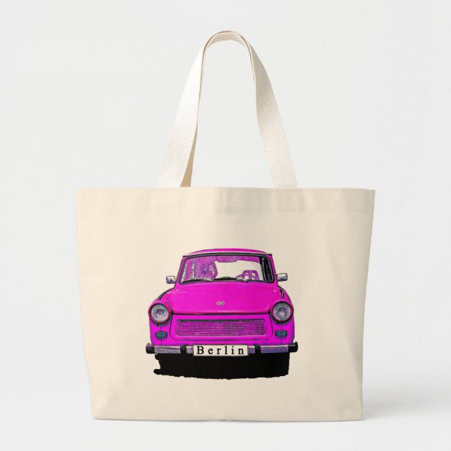 Rosa Trabant-Auto Jumbo Stoffbeutel (Vorne)