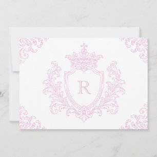 Rosa traditionelle Wappen-Monogramm-Taufe Baby Mäd Einladung