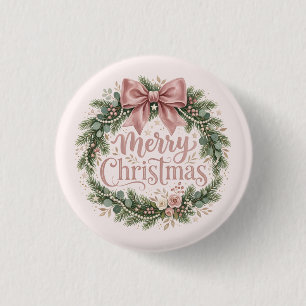 Rosa traditioneller Weihnachtskranz Pinkmas Button