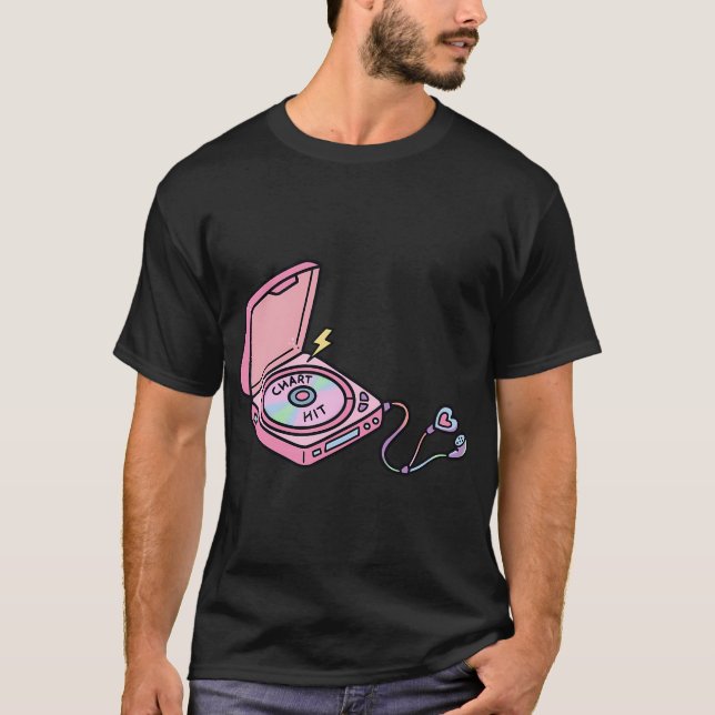 Rosa tragbarer CD-Player Chart-Hit T-Shirt (Vorderseite)