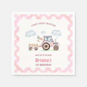Rosa Traktor Mädchen Geburtstag jedes Alter Serviette