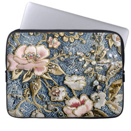 Rosa Träume im Stile bestickter Jeans Laptopschutzhülle