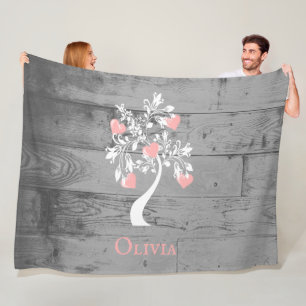 Rosa Tree des Herzens Personalisiert Fleece Blanke