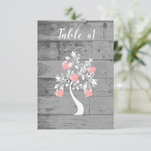 Rosa Tree of Hearts Wedding Table Card Einladung