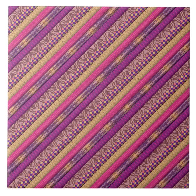 Rosa Tribal Streifen Geometrisches Muster fett eth Fliese (Vorderseite)