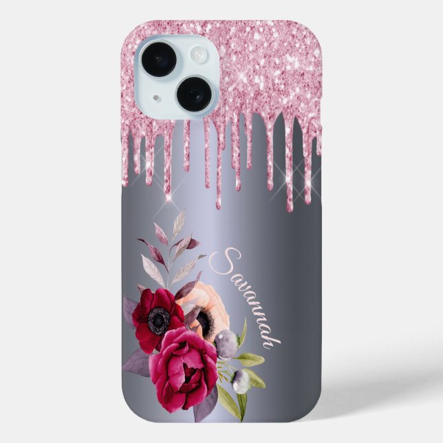 Rosa Tropfen Blumenschrift Case-Mate iPhone Hülle (Rückseite)