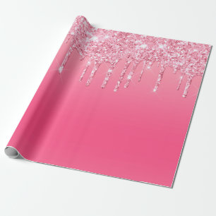 Rosa tropfende Glitter-Geburtstags-Brautabschied-G Geschenkpapier