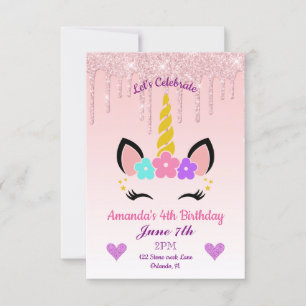 Rosa Tropfende Glitzer/Blumenzwiebeln Geburtstag Einladung