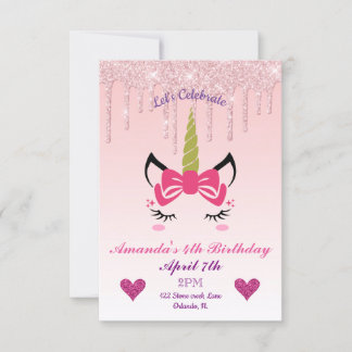 Rosa Tropfende Glitzer/Blumenzwiebeln Geburtstag Einladung
