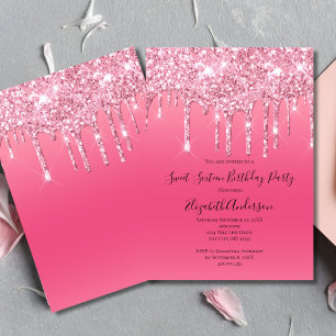 Rosa tropfender Glitter-Mädchen-Geburtstag im tren Einladung