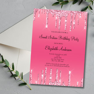 Rosa Tropfender Glitzer Glam Sweet 16 Birthday Einladung