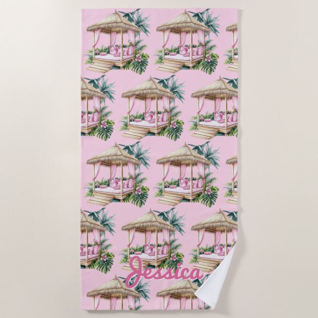 Rosa Tropical Cabana Beach Handtuch (Vorderseite)