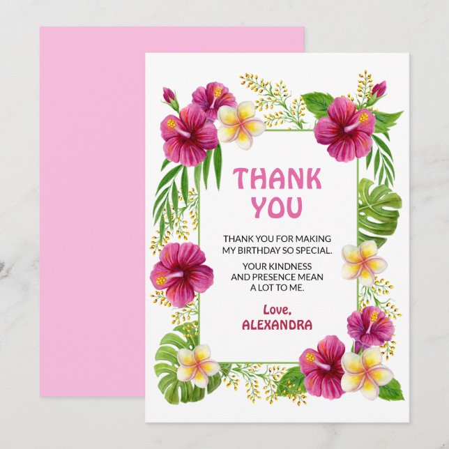 Rosa Tropical Luau Birthday Giro Dankeskarte (Vorne/Hinten)