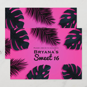 Rosa Tropical Palm Blätter Luau Party Einladungen