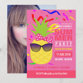 Rosa Tropical Summer Girl Birthday Party Foto Einladung