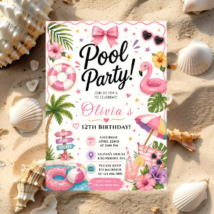 Rosa Tropicale Poolparty Einladung