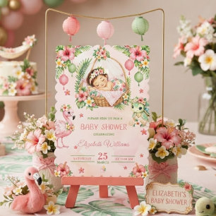 Rosa tropische Aloha-Baby-Party Einladung