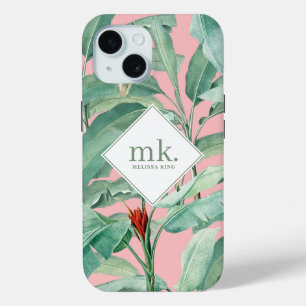Rosa tropische Bananen-Blätter Mit Monogramm Case-Mate iPhone Hülle
