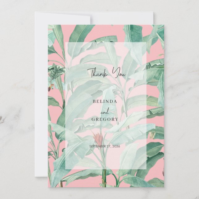 Rosa tropische Bananenpalme Blätter Hochzeit Dankeskarte (Vorderseite)